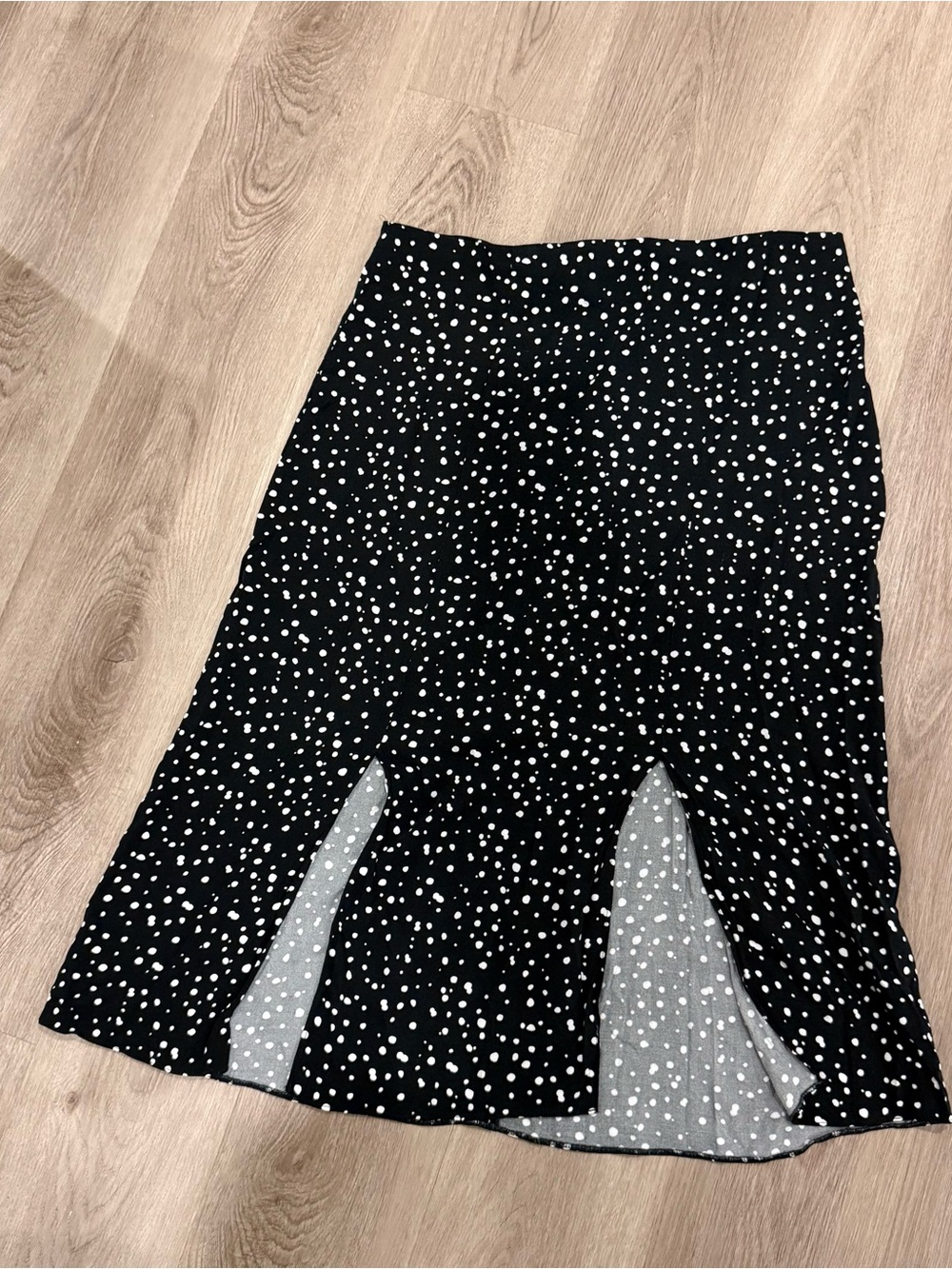 Primark Black and White Polka Dot Midi Skirt with Front Slits